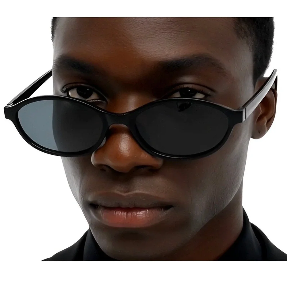 Mens Black Oval Sunglasses Retro Vintage Hippie Festival Shades Lentes Gafas New